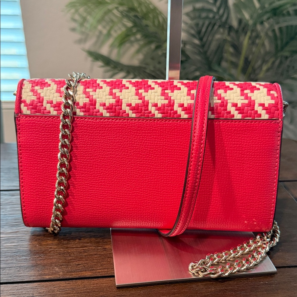 kate spade NWT $289 pink and cream woven crossbody clutch - Picture 3 of 13